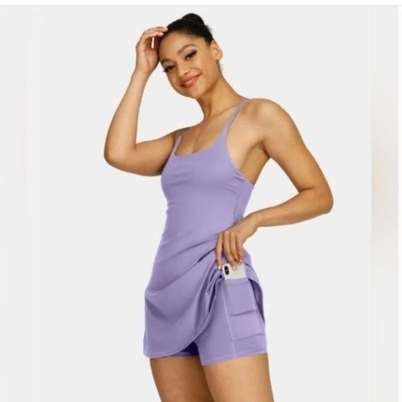 HALARA Dresses & Skirts - HALARA Everyday Cloudful Criss Cross Back 2-in-1 Flare Workout Dress Size Small